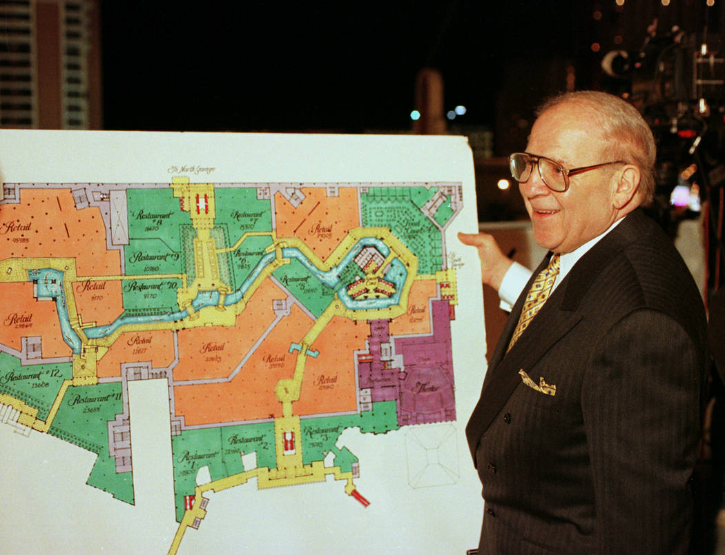 Sheldon Adelson CEO of LVSI displays plans for the new hotel casino just prior to the 1996 impl ...