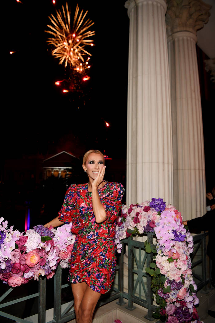 Celine Dion is shown during the fireworks show celebrating the end of her Las Vegas residency a ...