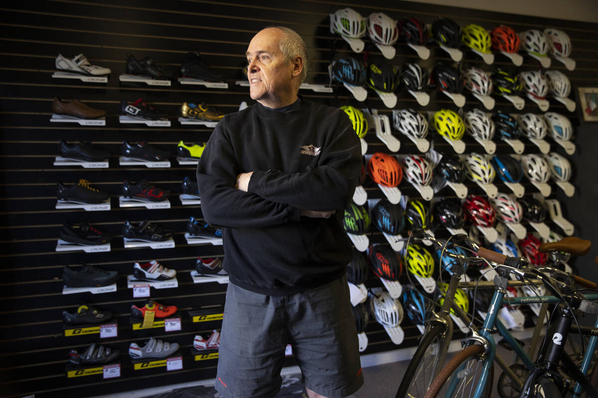 Bill Corey, owner of Gizmo Cycling, poses for a portrait at this cycling shop in North Las Vega ...